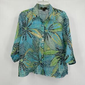 Mirasol‎ Womens Top Size L Vintage Sheer Linen Blend Tropical Boho Resortwear